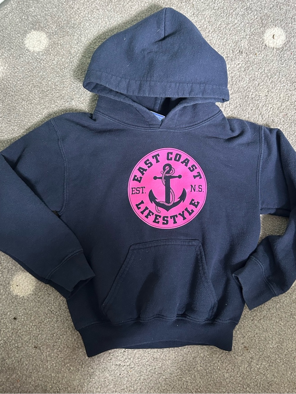 Kids Navy Hoodie with Pink Anchor Emblem